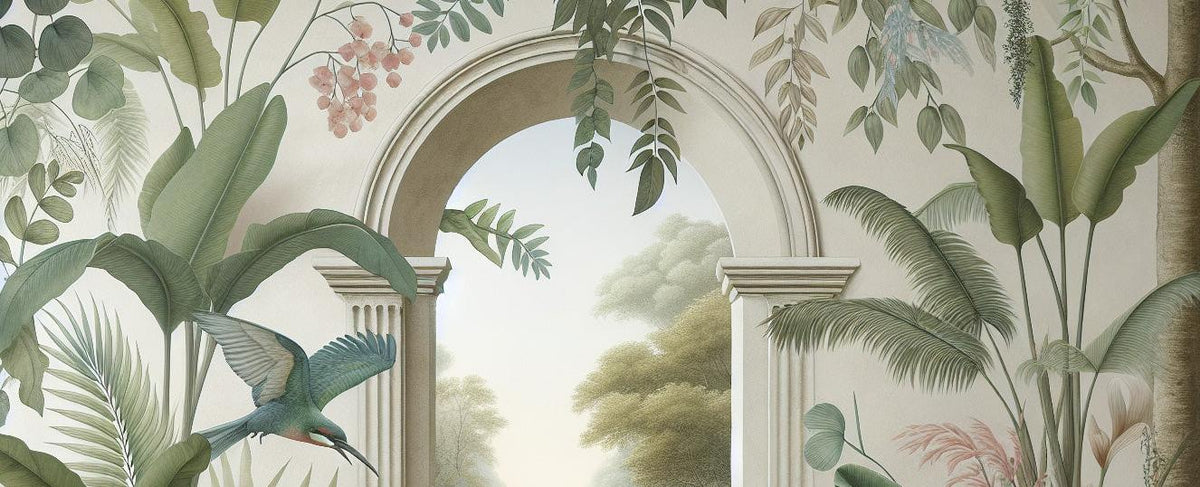 Papier peint trompe-l'œil arche forêt tropicale