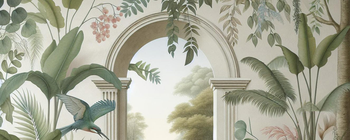 Papier peint trompe-l'œil arche forêt tropicale