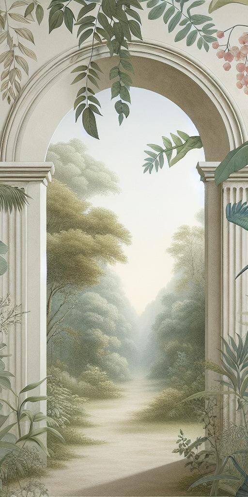 Papier peint trompe-l'œil arche forêt tropicale
