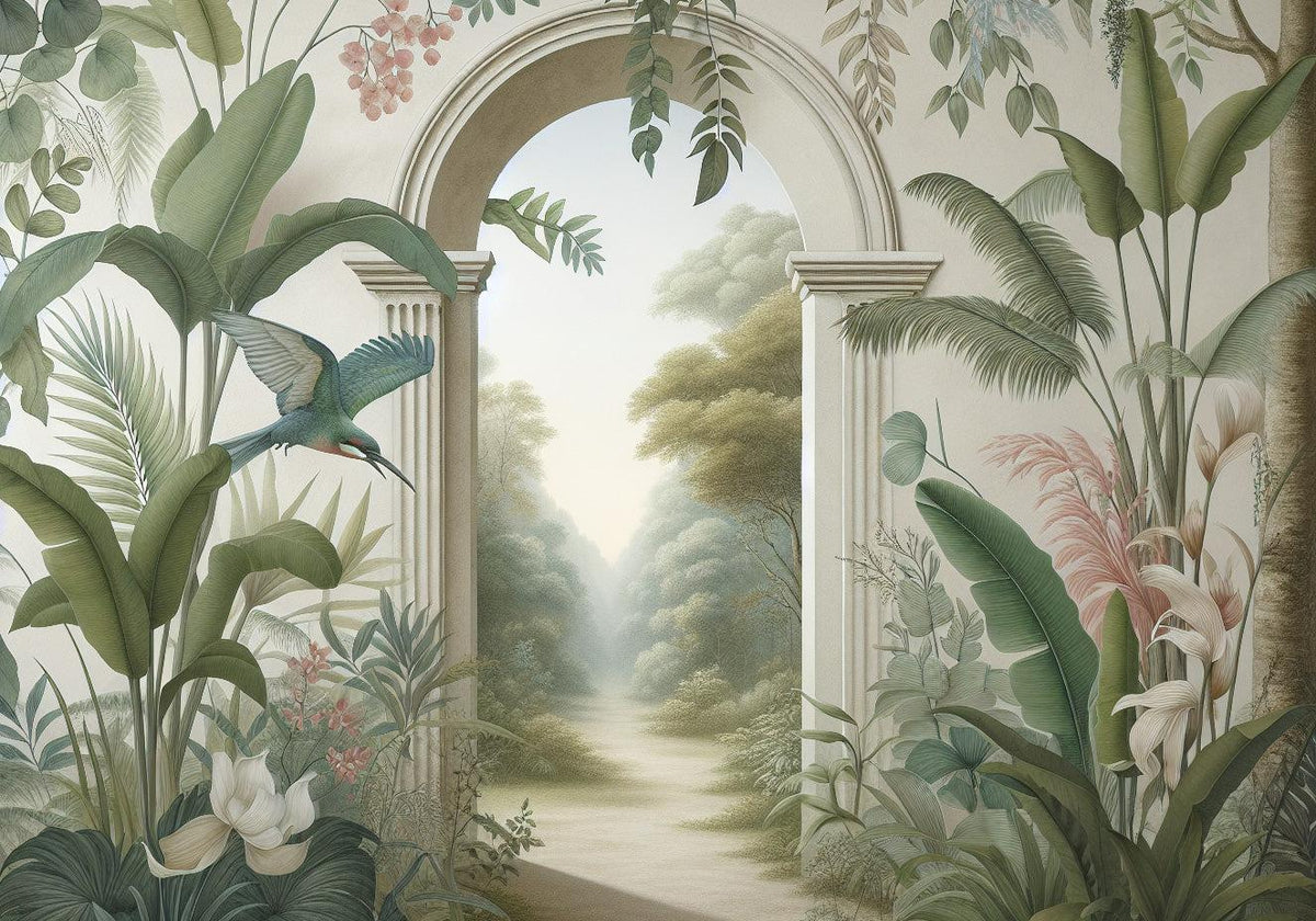 Papier peint trompe-l'œil arche forêt tropicale