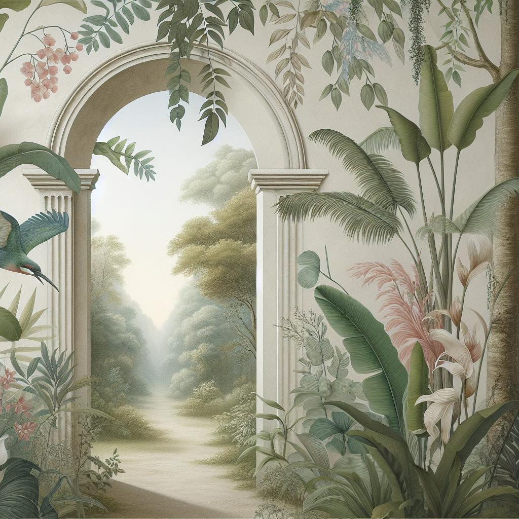Papier peint trompe-l'œil arche forêt tropicale