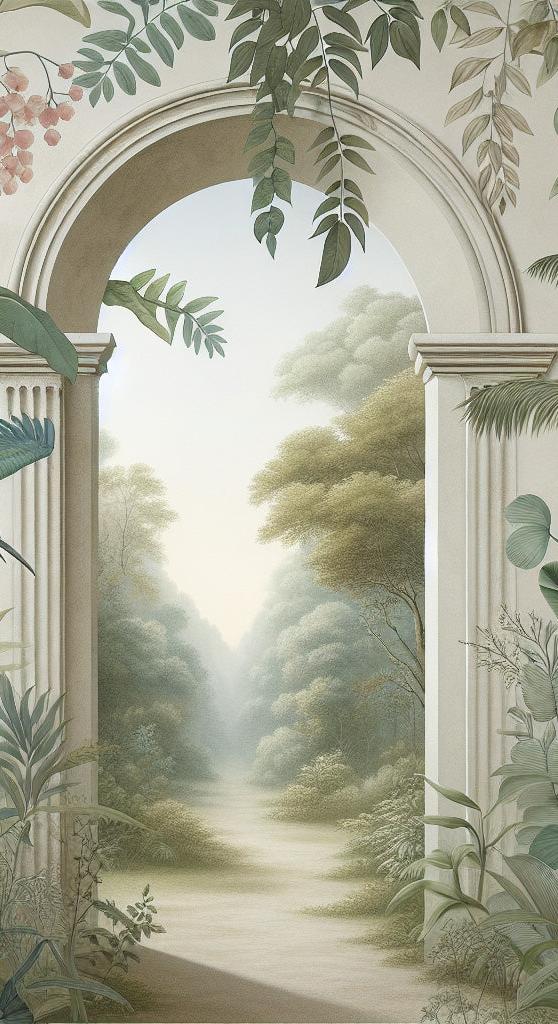 Papier peint trompe-l'œil arche forêt tropicale