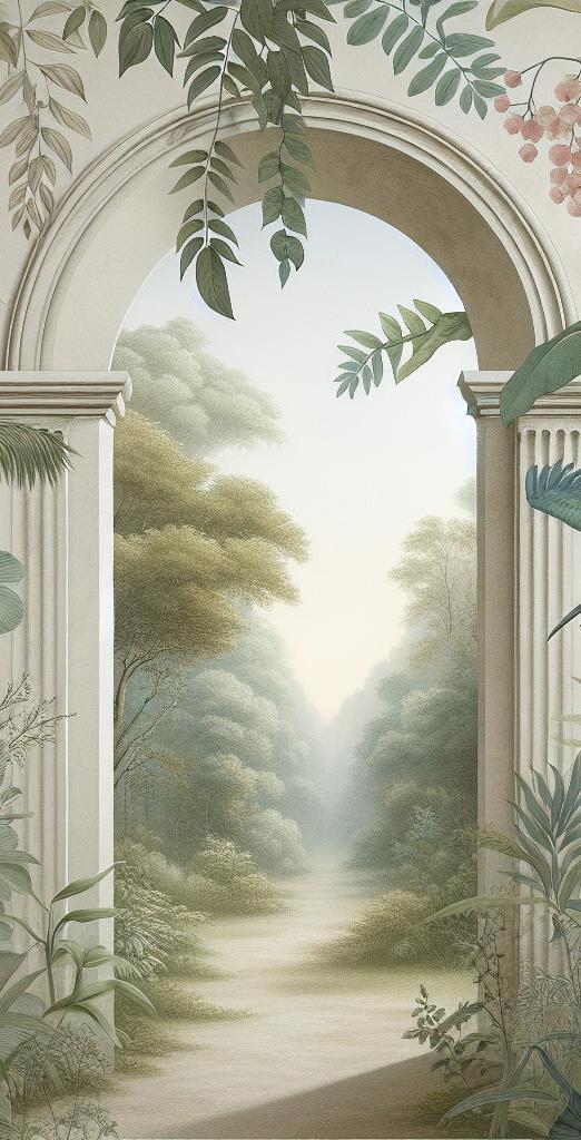 Papier peint trompe-l'œil arche forêt tropicale