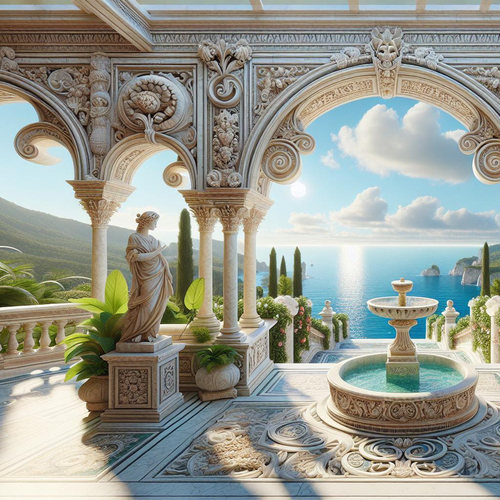 Papier peint trompe-l'œil fontaine méditerranéenne