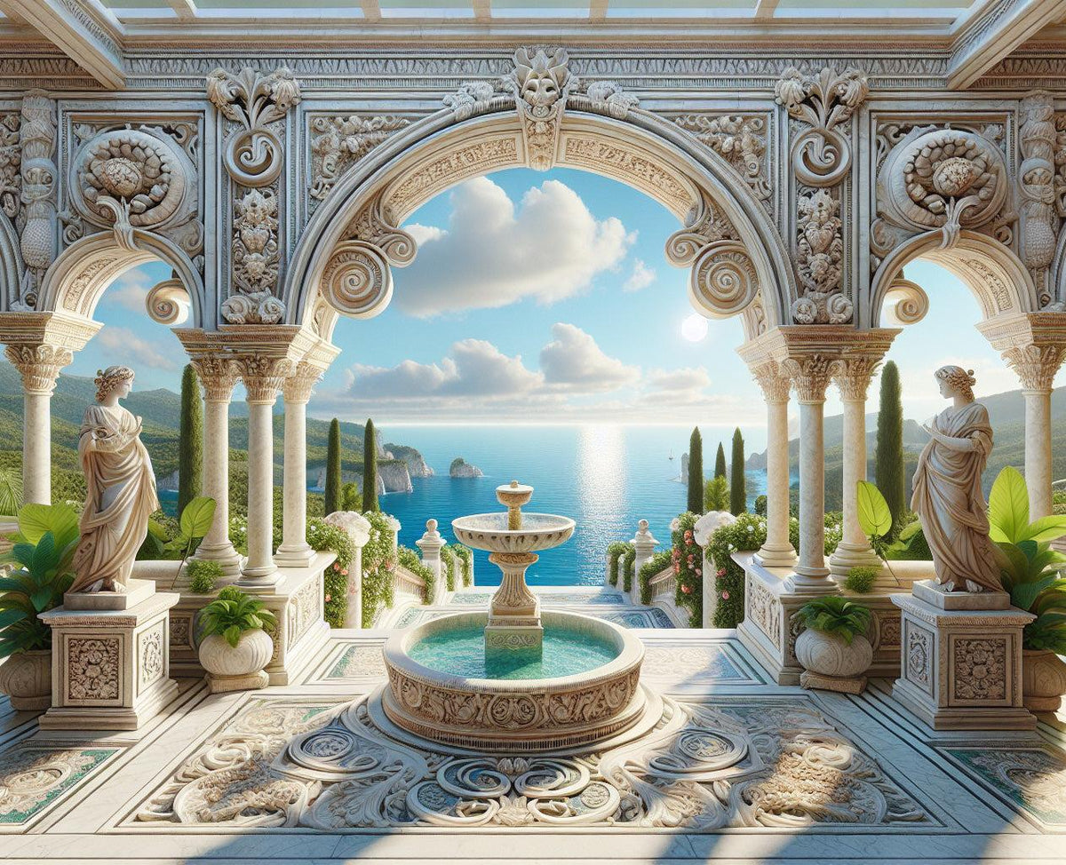 Papier peint trompe-l'œil fontaine méditerranéenne