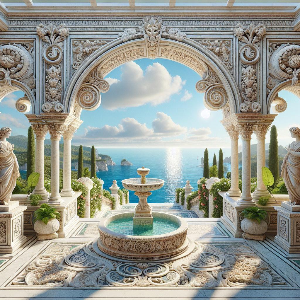 Papier peint trompe-l'œil fontaine méditerranéenne
