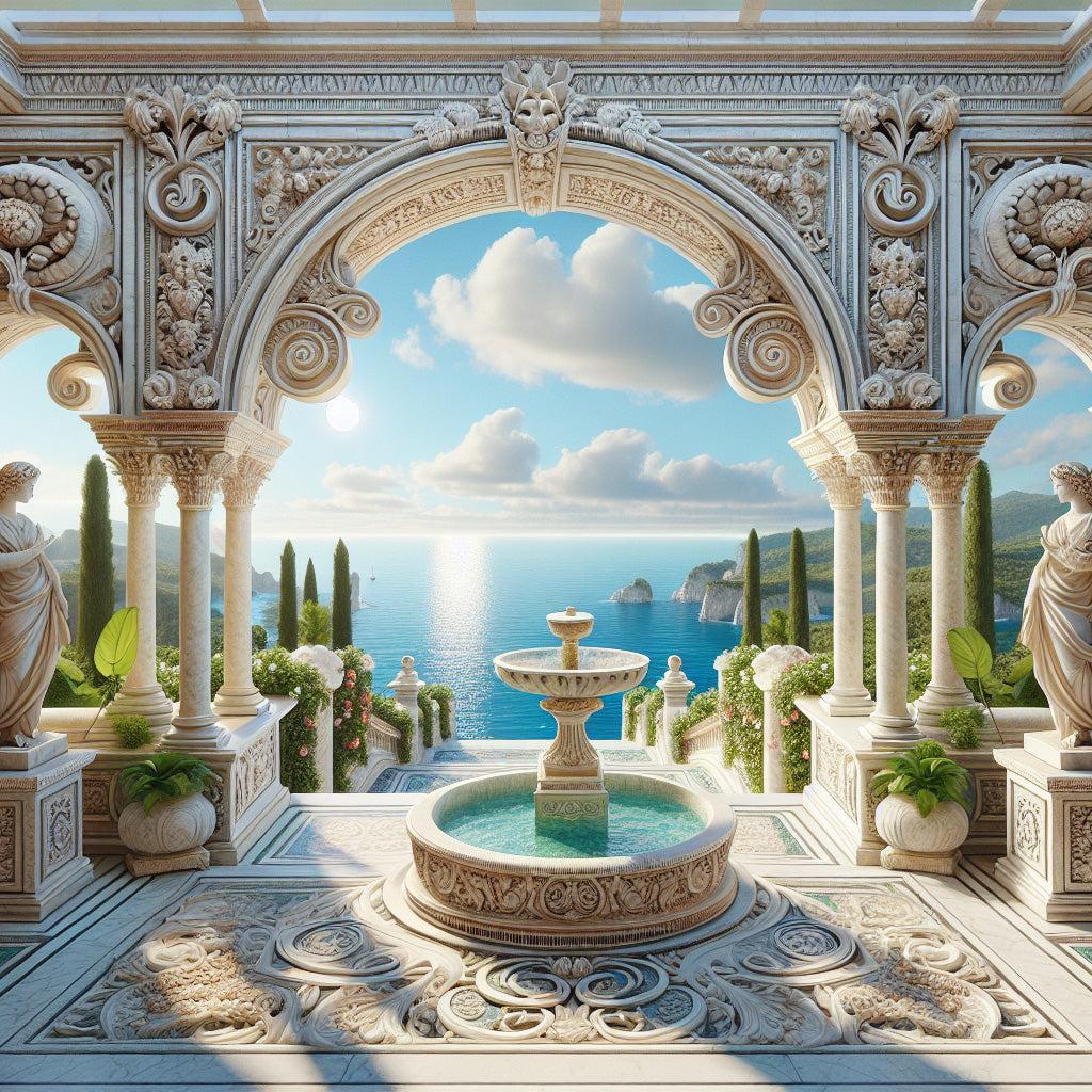 Papier peint trompe-l'œil fontaine méditerranéenne