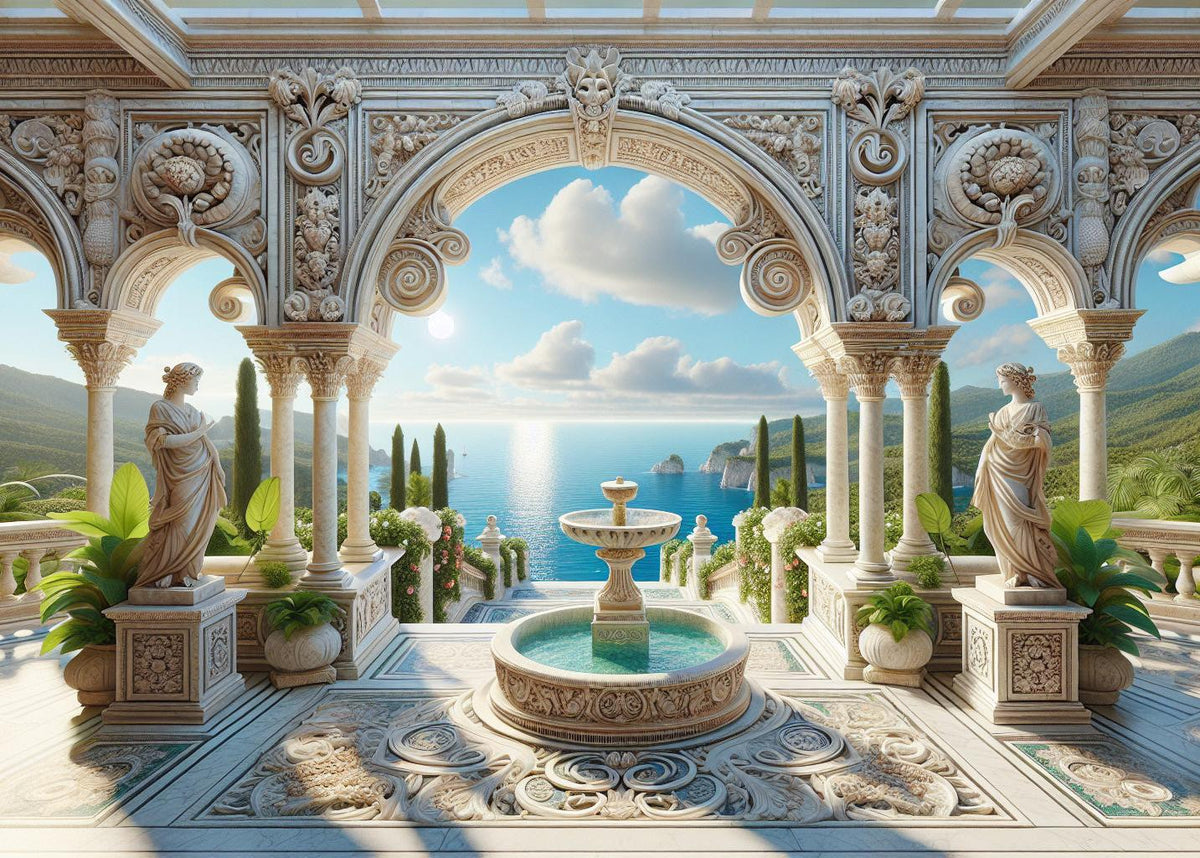 Papier peint trompe-l'œil fontaine méditerranéenne