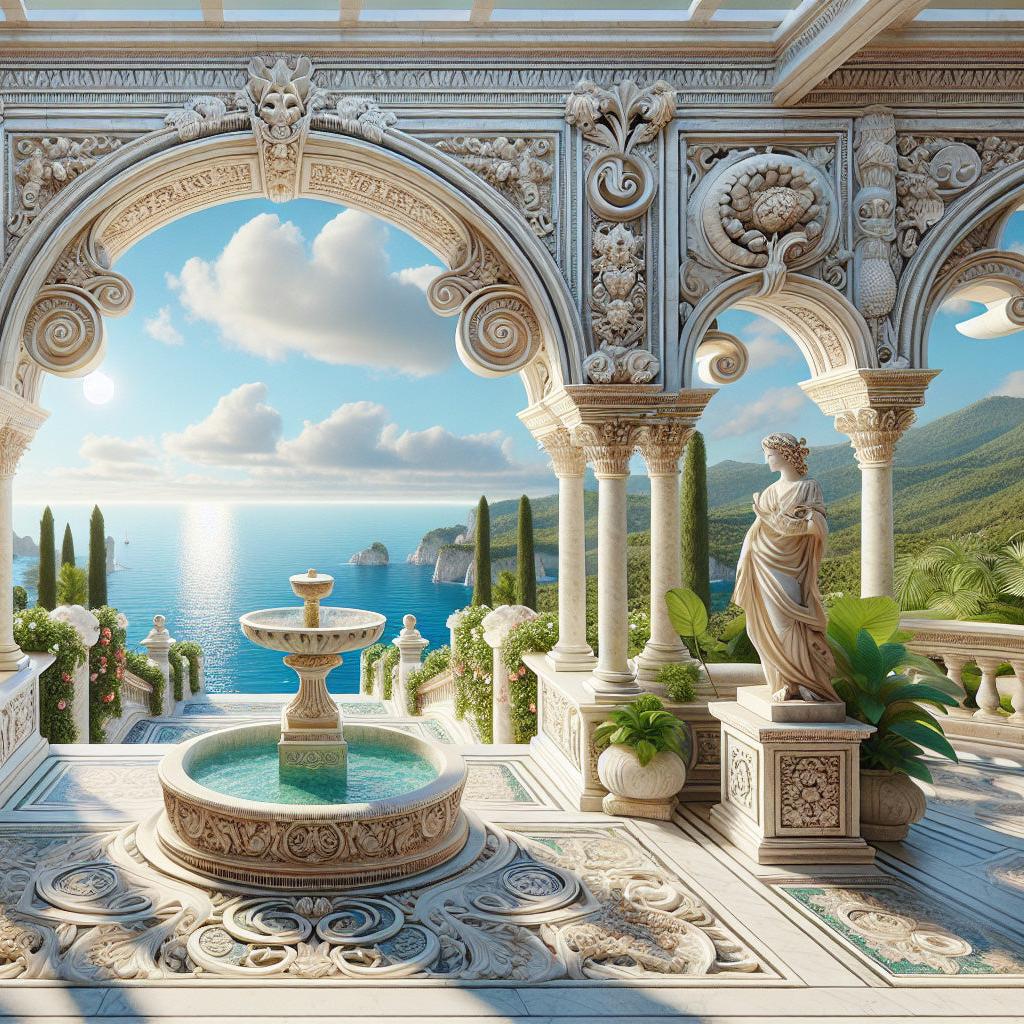 Papier peint trompe-l'œil fontaine méditerranéenne