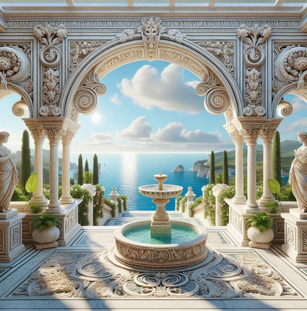 Papier peint trompe-l'œil fontaine méditerranéenne