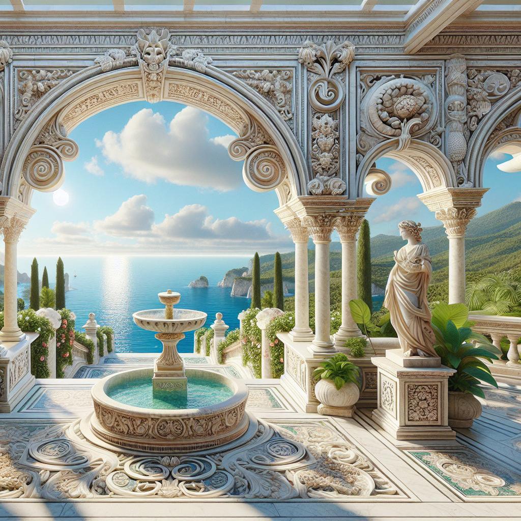 Papier peint trompe-l'œil fontaine méditerranéenne