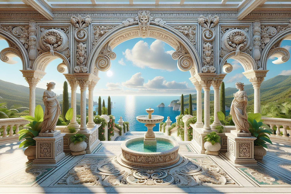 Papier peint trompe-l'œil fontaine méditerranéenne