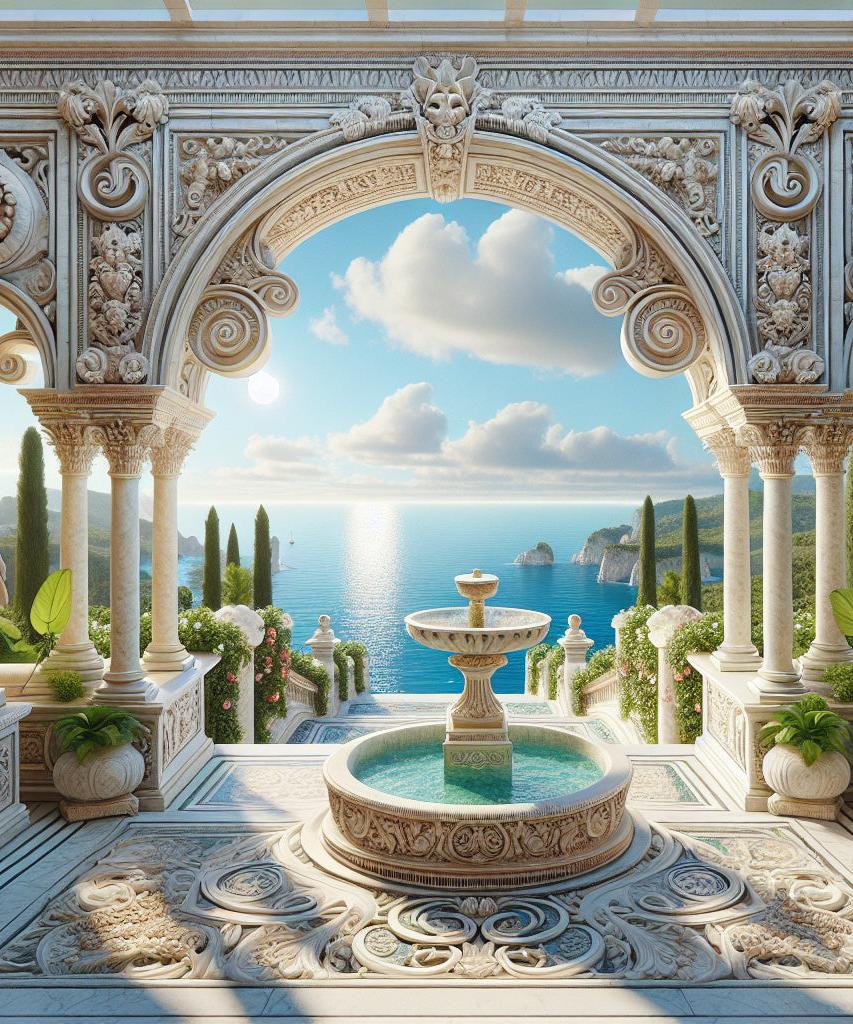 Papier peint trompe-l'œil fontaine méditerranéenne