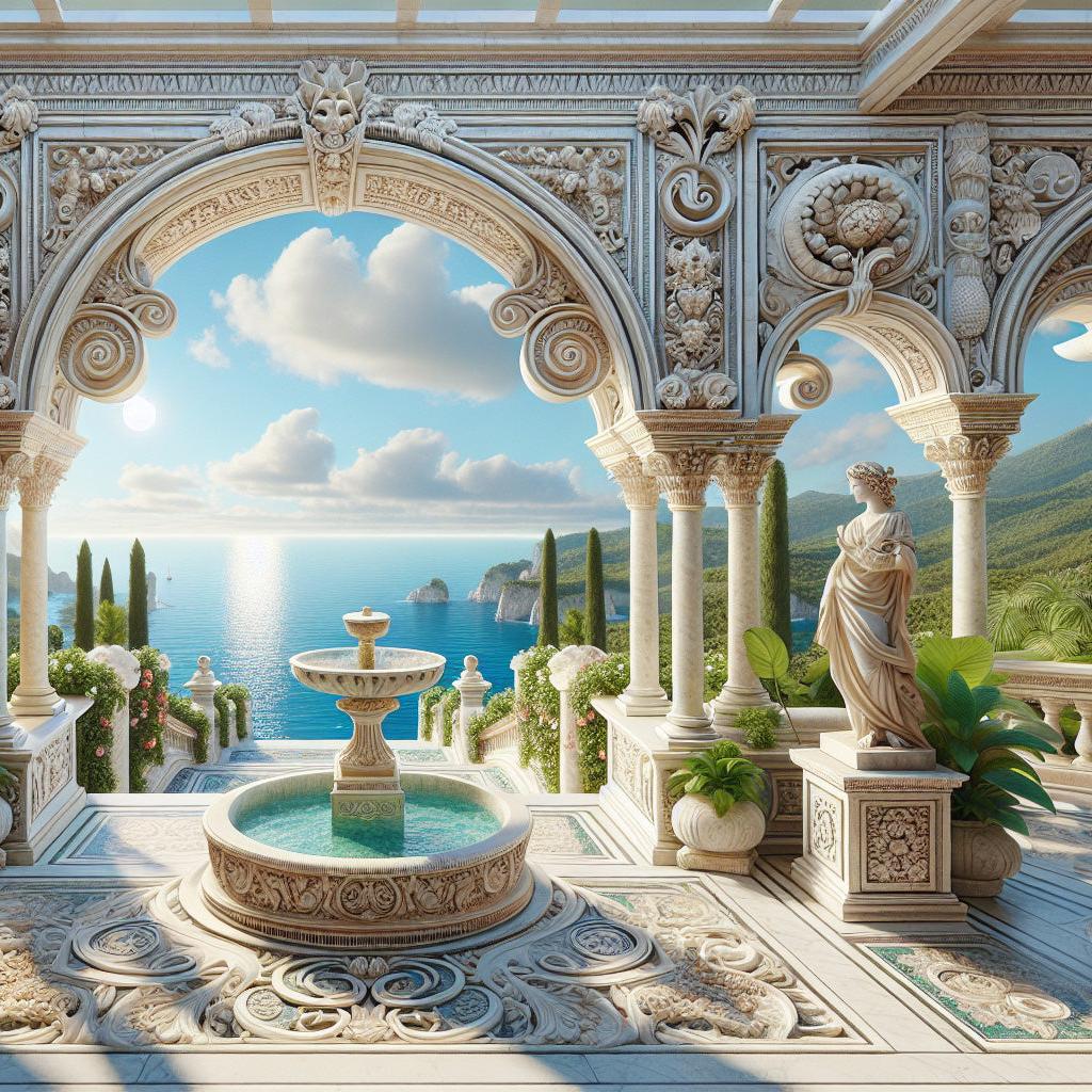 Papier peint trompe-l'œil fontaine méditerranéenne