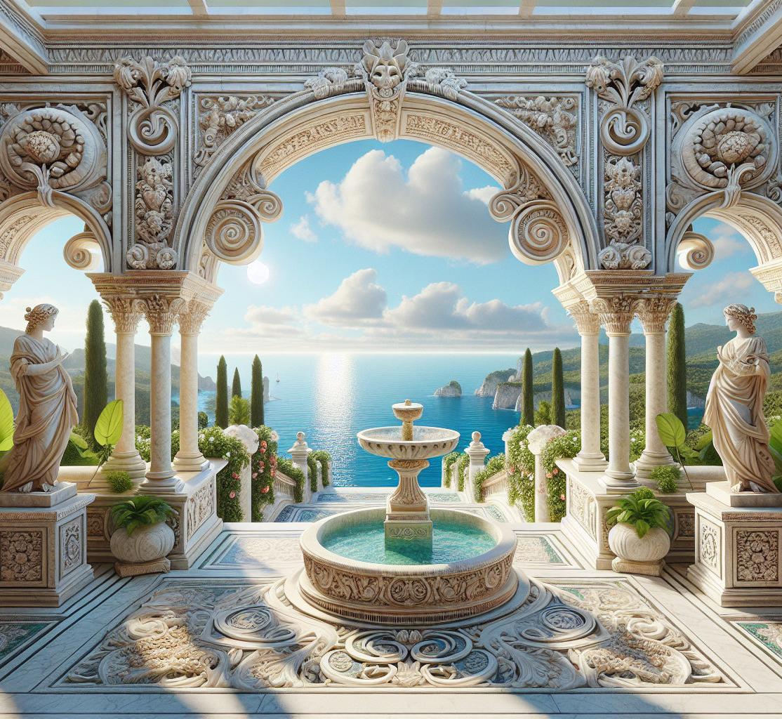 Papier peint trompe-l'œil fontaine méditerranéenne