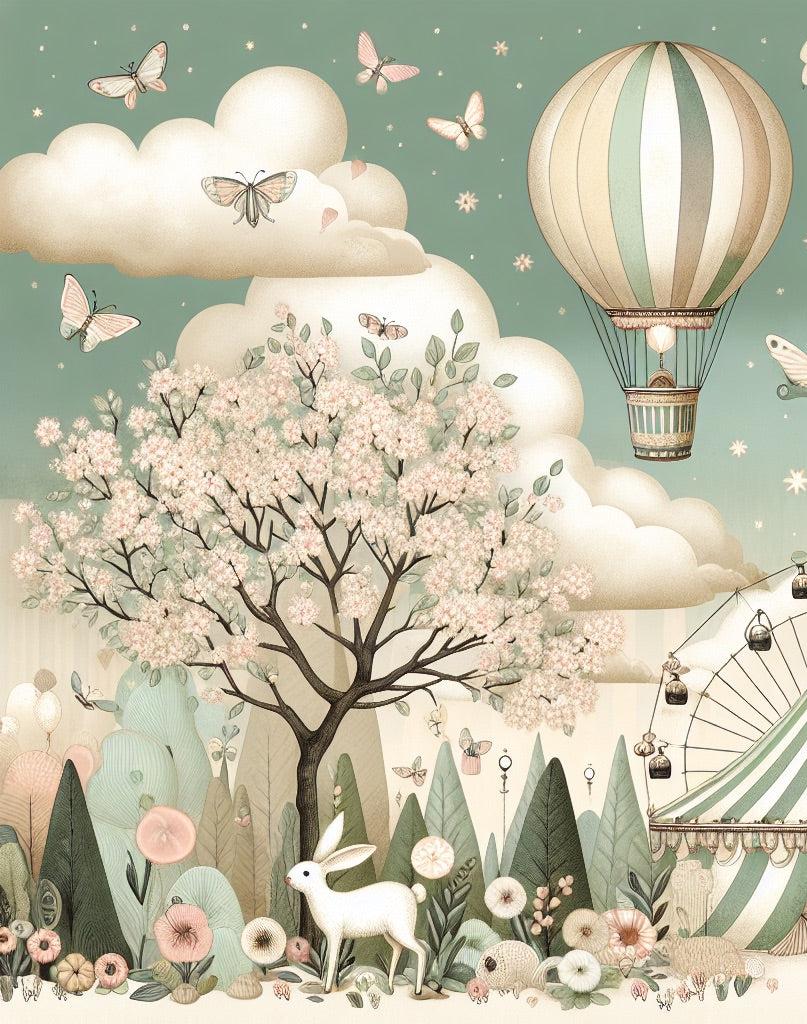 Papier peint chambre enfant cirque et montgolfières
