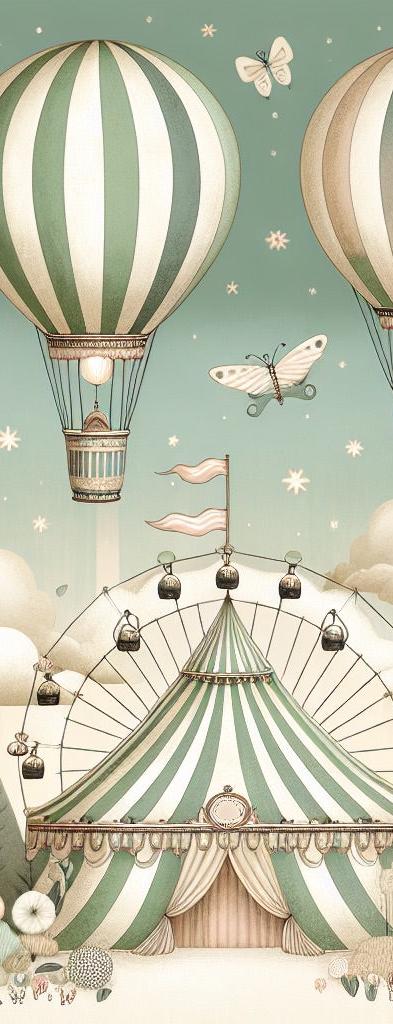 Papier peint chambre enfant cirque et montgolfières