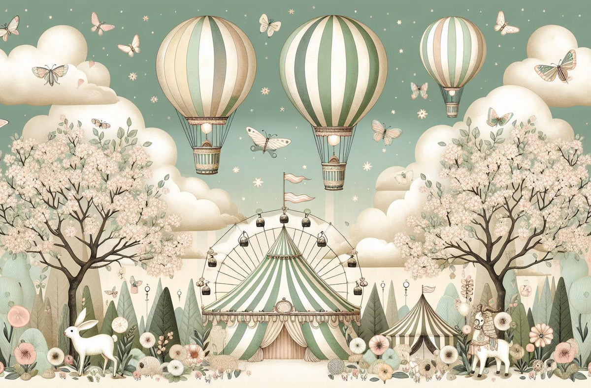 Papier peint chambre enfant cirque et montgolfières