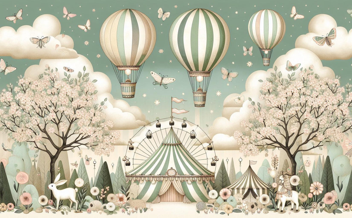 Papier peint chambre enfant cirque et montgolfières