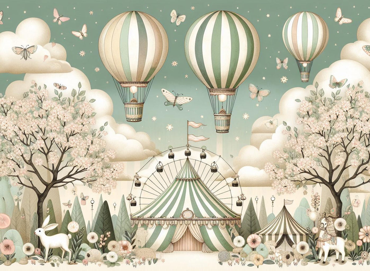 Papier peint chambre enfant cirque et montgolfières