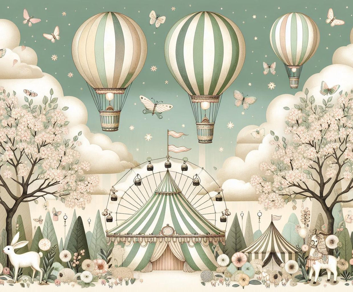 Papier peint chambre enfant cirque et montgolfières