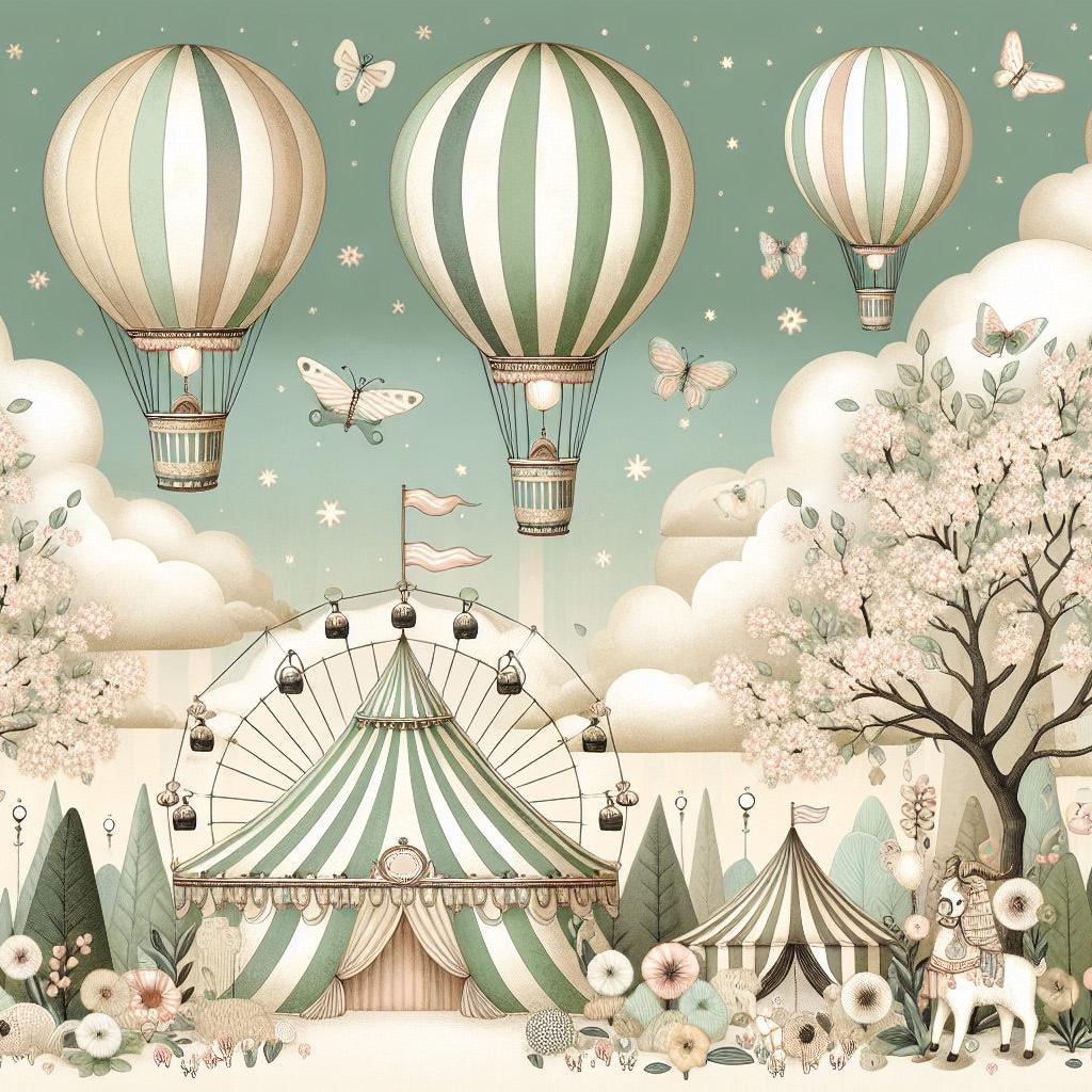 Papier peint chambre enfant cirque et montgolfières
