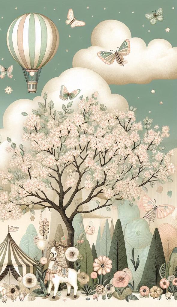 Papier peint chambre enfant cirque et montgolfières