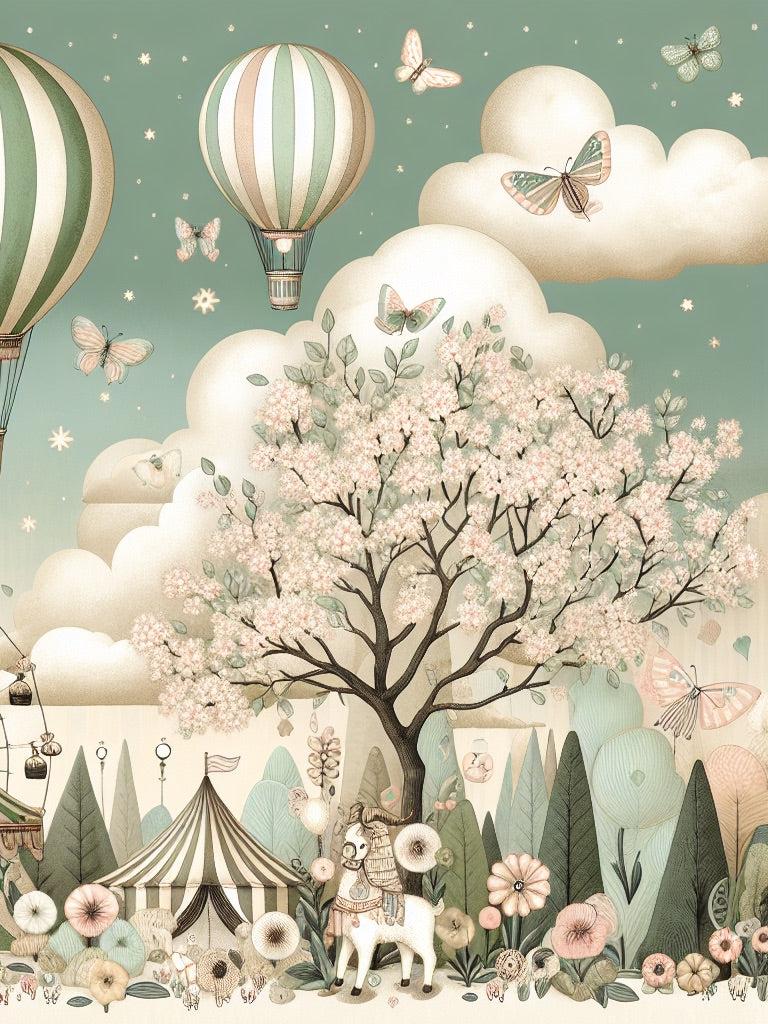 Papier peint chambre enfant cirque et montgolfières