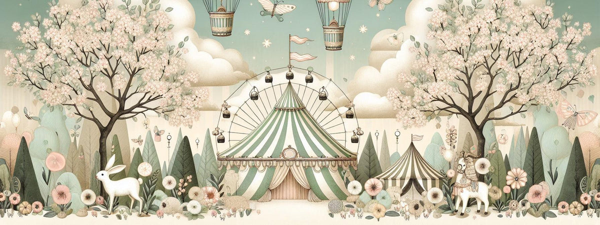 Papier peint chambre enfant cirque et montgolfières