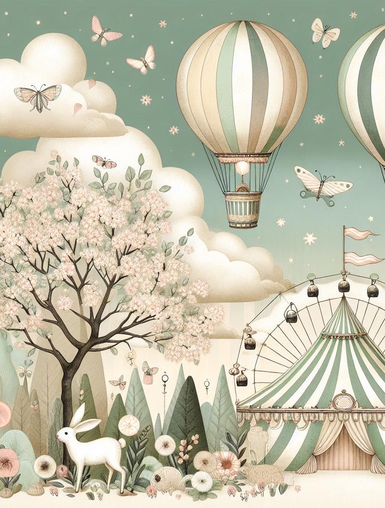 Papier peint chambre enfant cirque et montgolfières