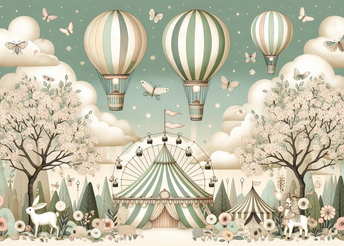 Papier peint chambre enfant cirque et montgolfières