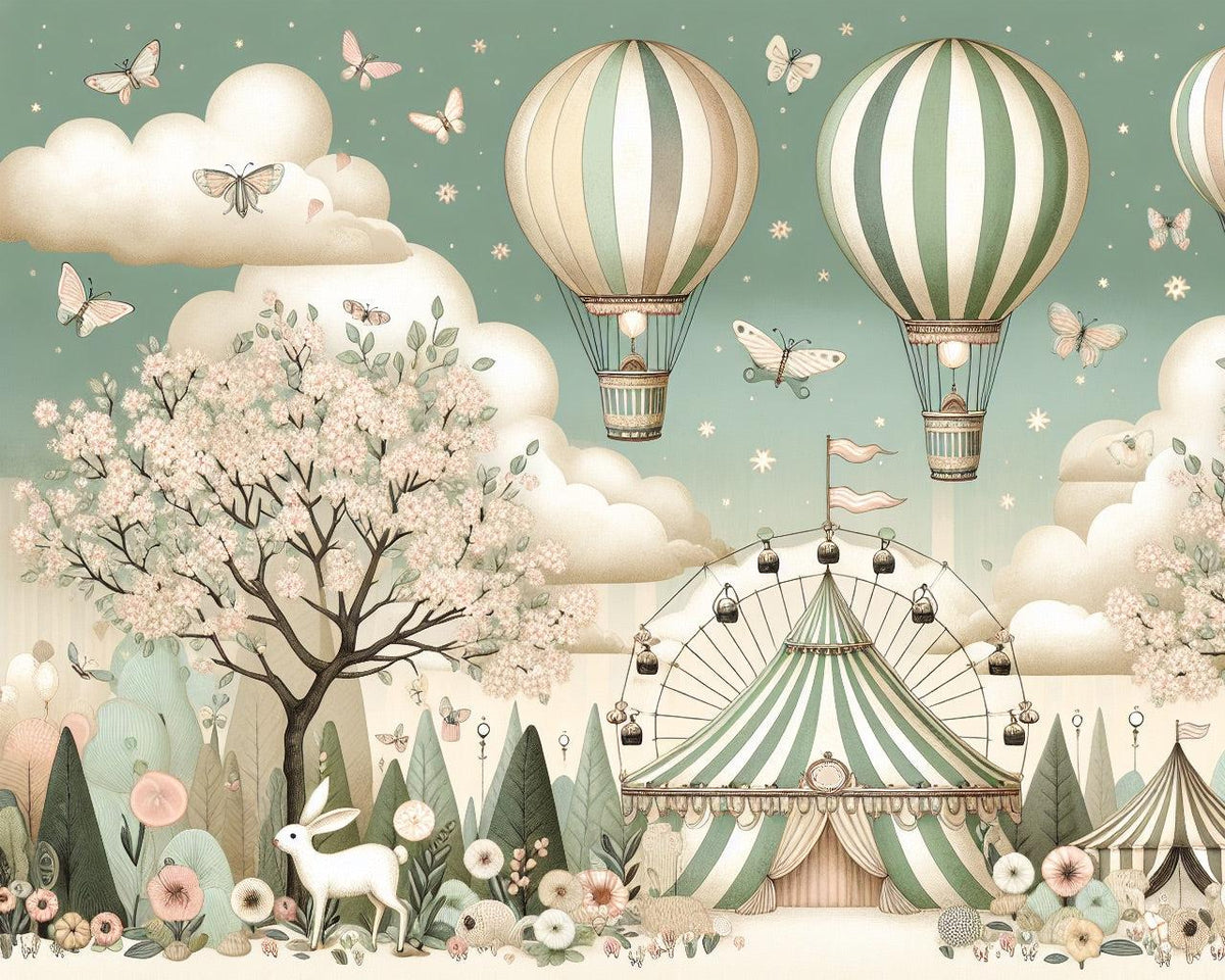 Papier peint chambre enfant cirque et montgolfières