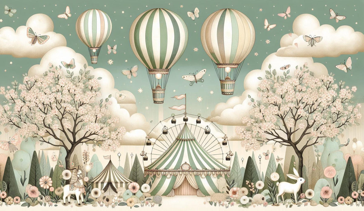 Papier peint chambre enfant cirque et montgolfières