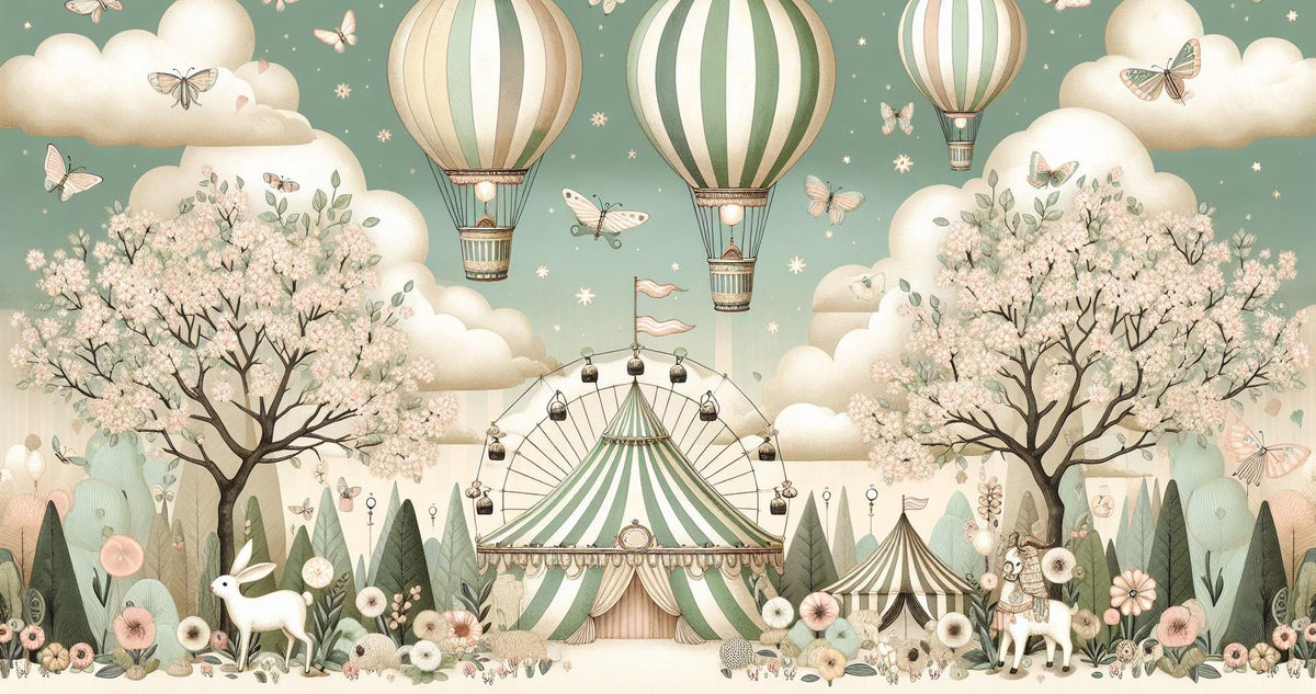 Papier peint chambre enfant cirque et montgolfières