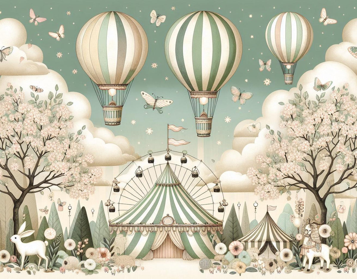 Papier peint chambre enfant cirque et montgolfières