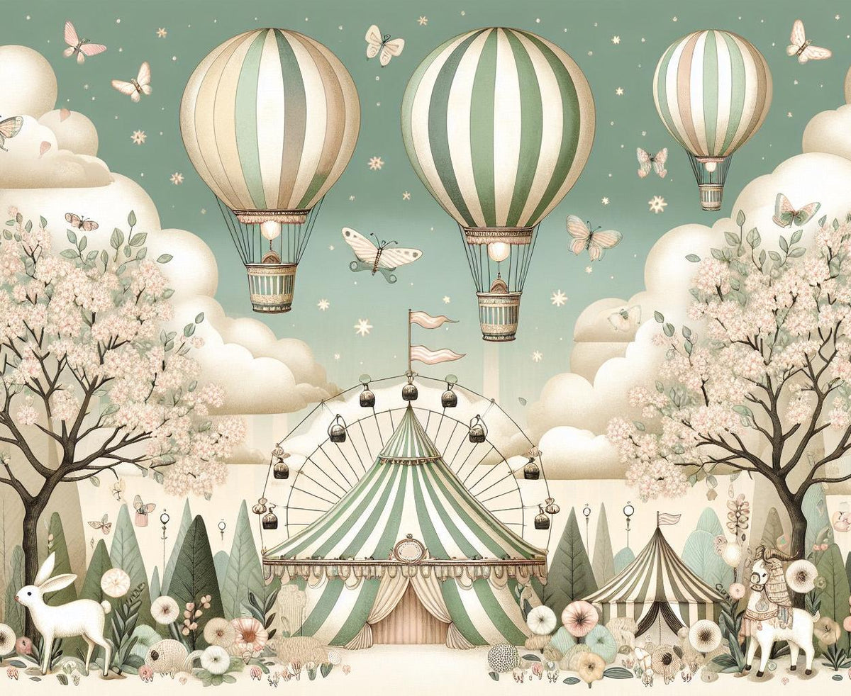 Papier peint chambre enfant cirque et montgolfières