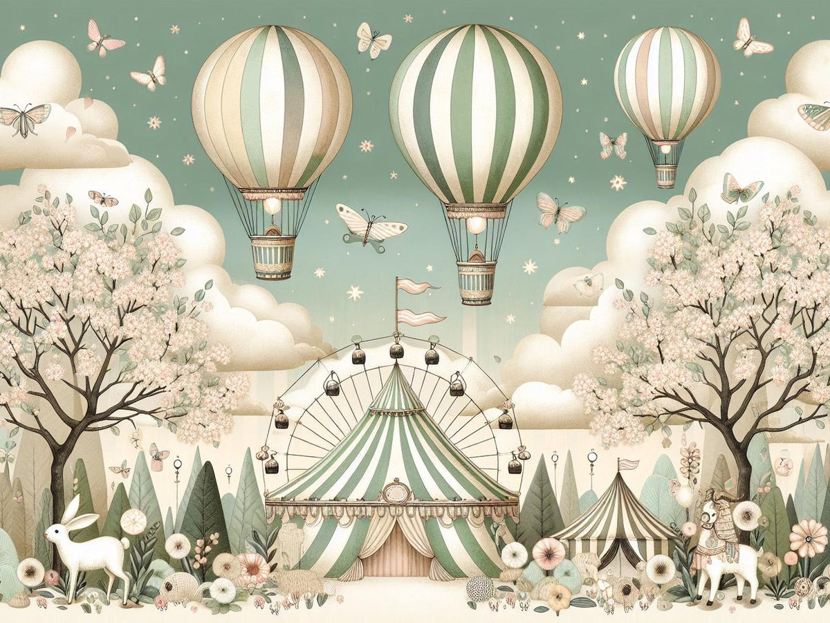 Papier peint chambre enfant cirque et montgolfières