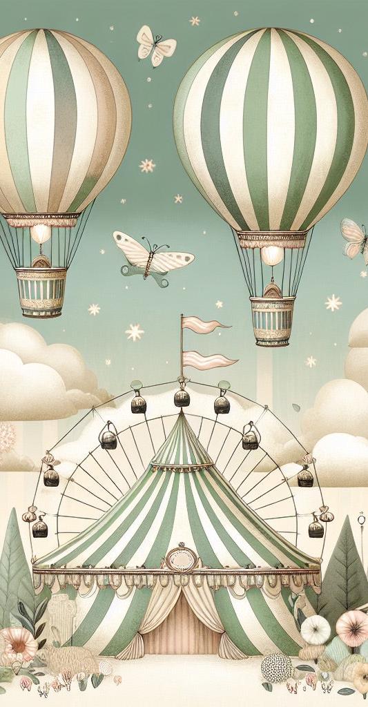 Papier peint chambre enfant cirque et montgolfières