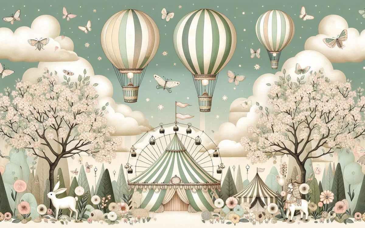 Papier peint chambre enfant cirque et montgolfières