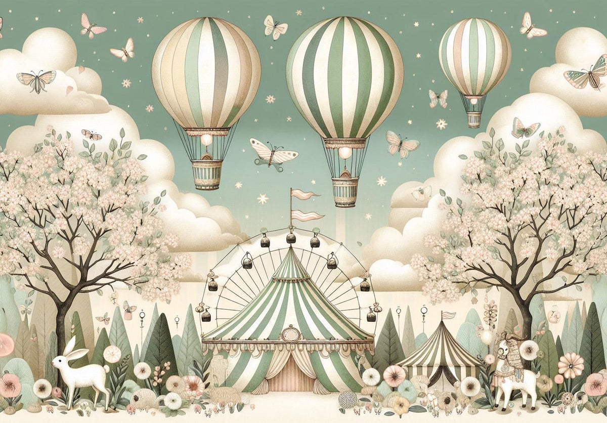 Papier peint chambre enfant cirque et montgolfières