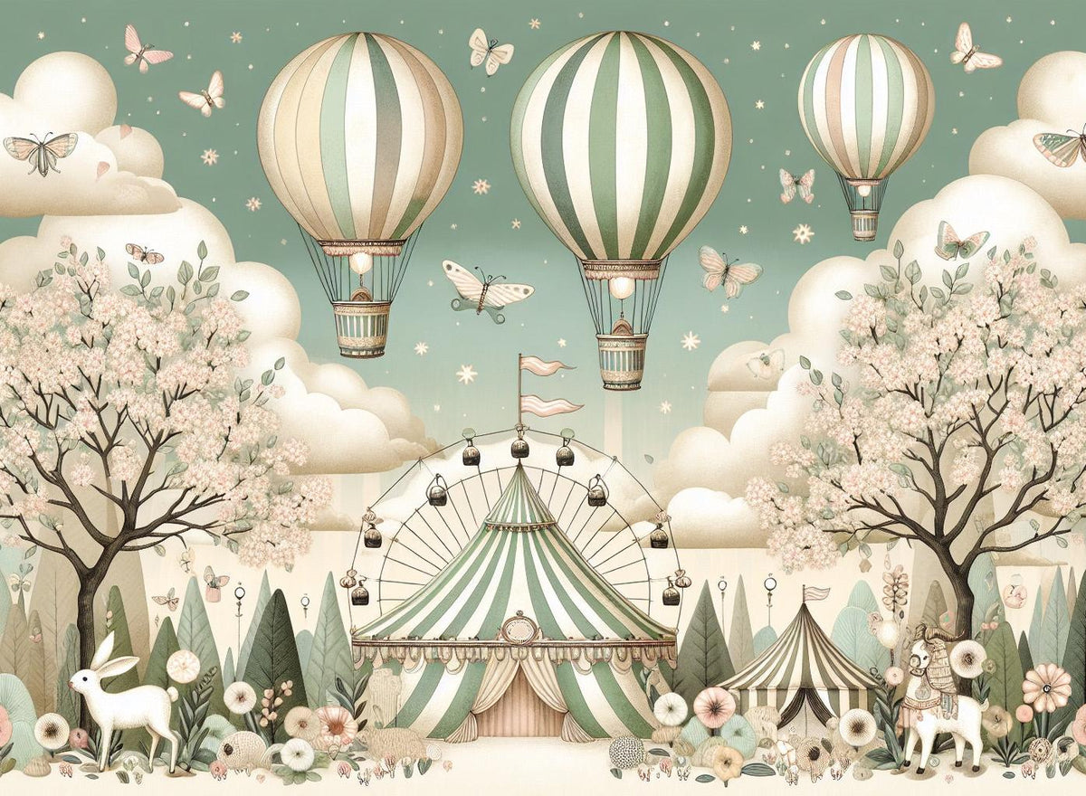 Papier peint chambre enfant cirque et montgolfières
