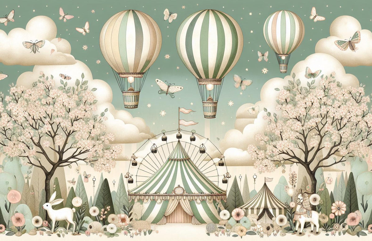 Papier peint chambre enfant cirque et montgolfières