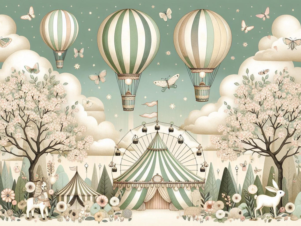 Papier peint chambre enfant cirque et montgolfières