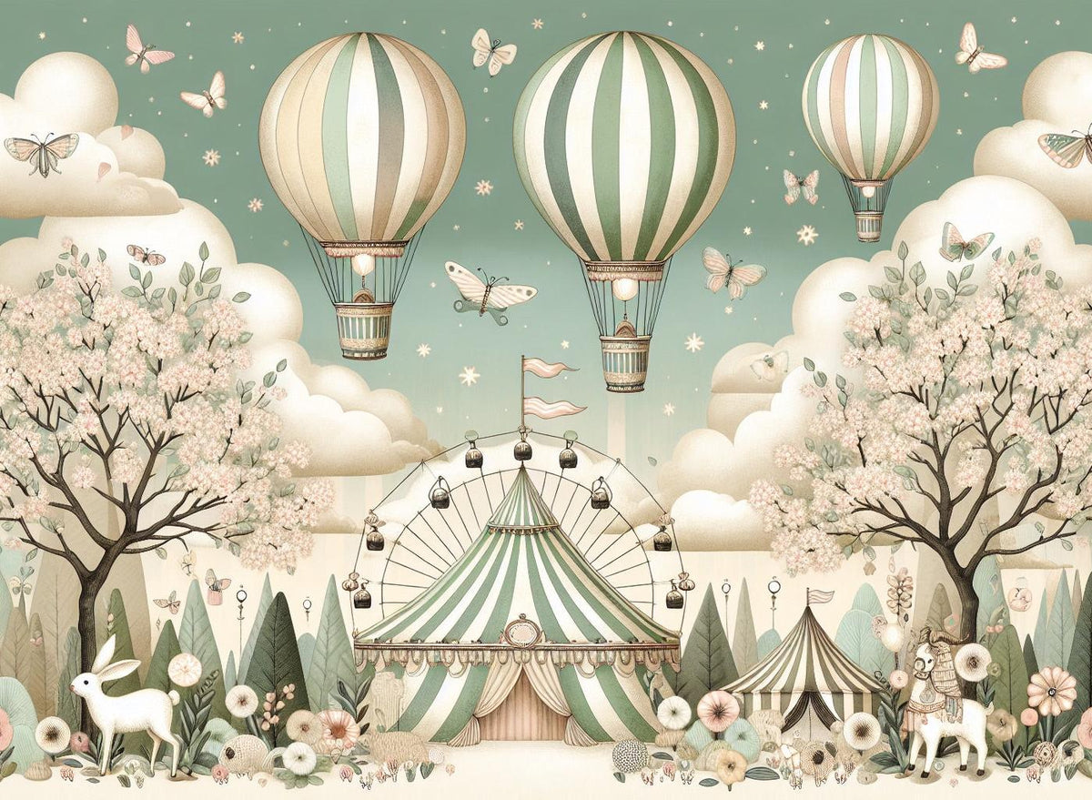 Papier peint chambre enfant cirque et montgolfières