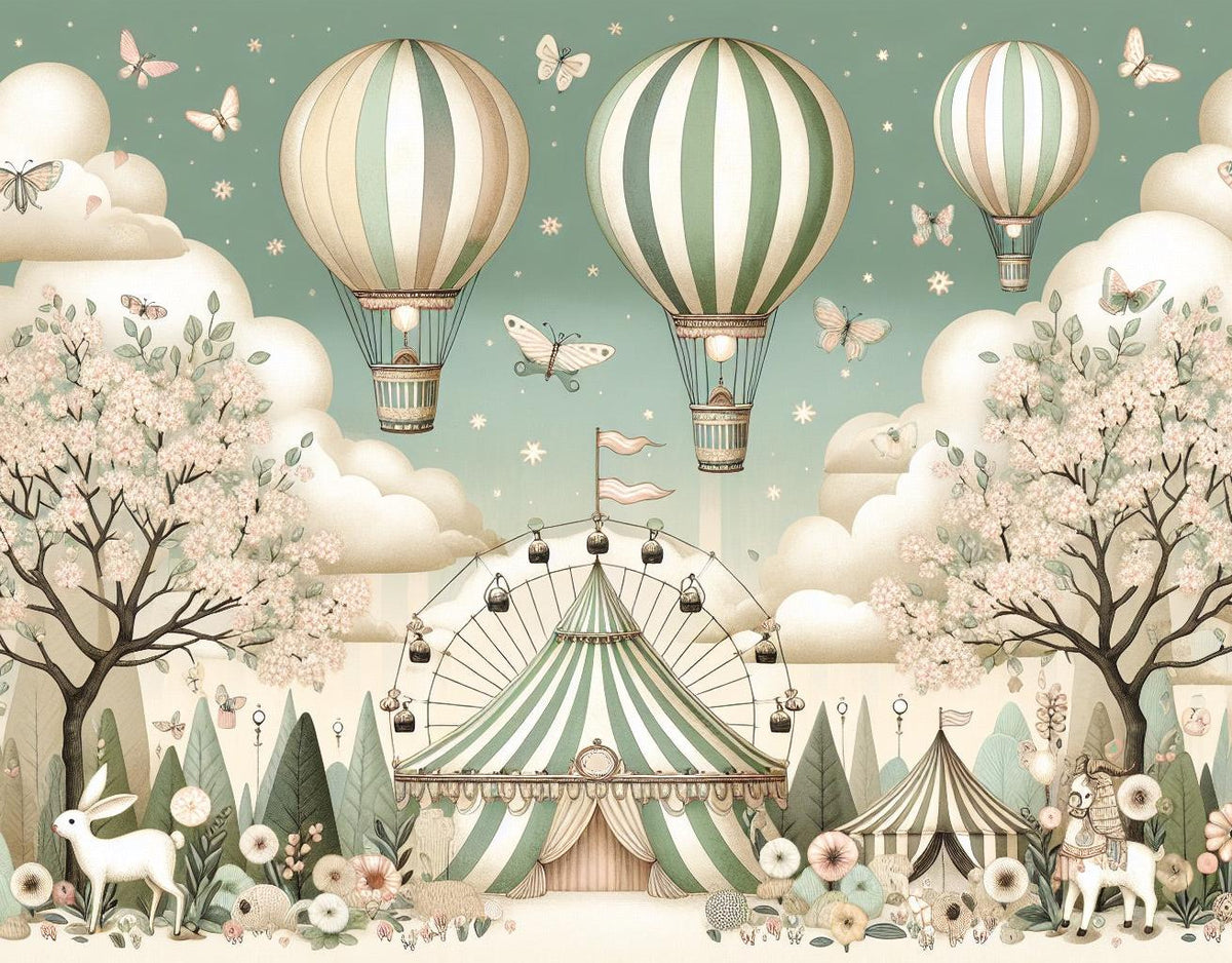Papier peint chambre enfant cirque et montgolfières