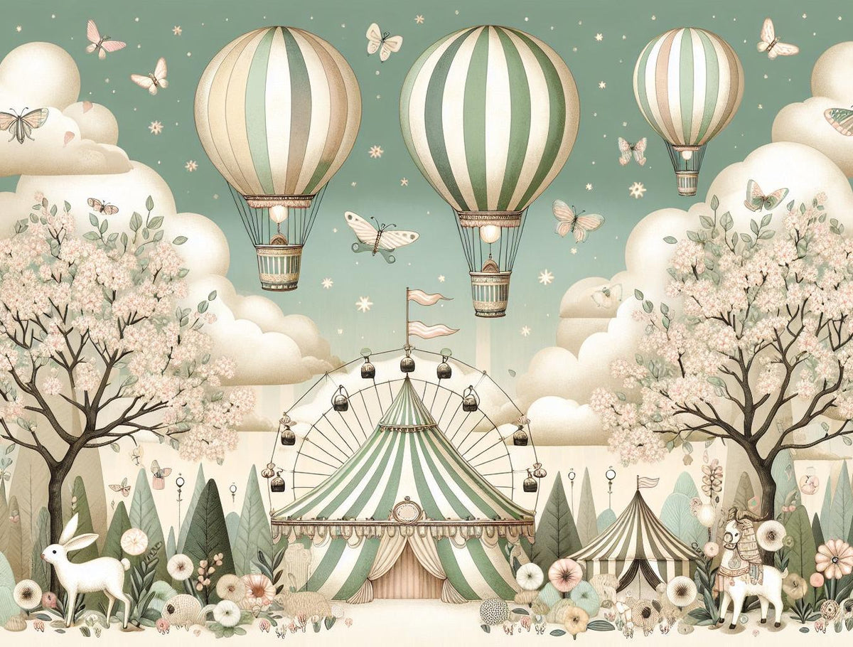 Papier peint chambre enfant cirque et montgolfières