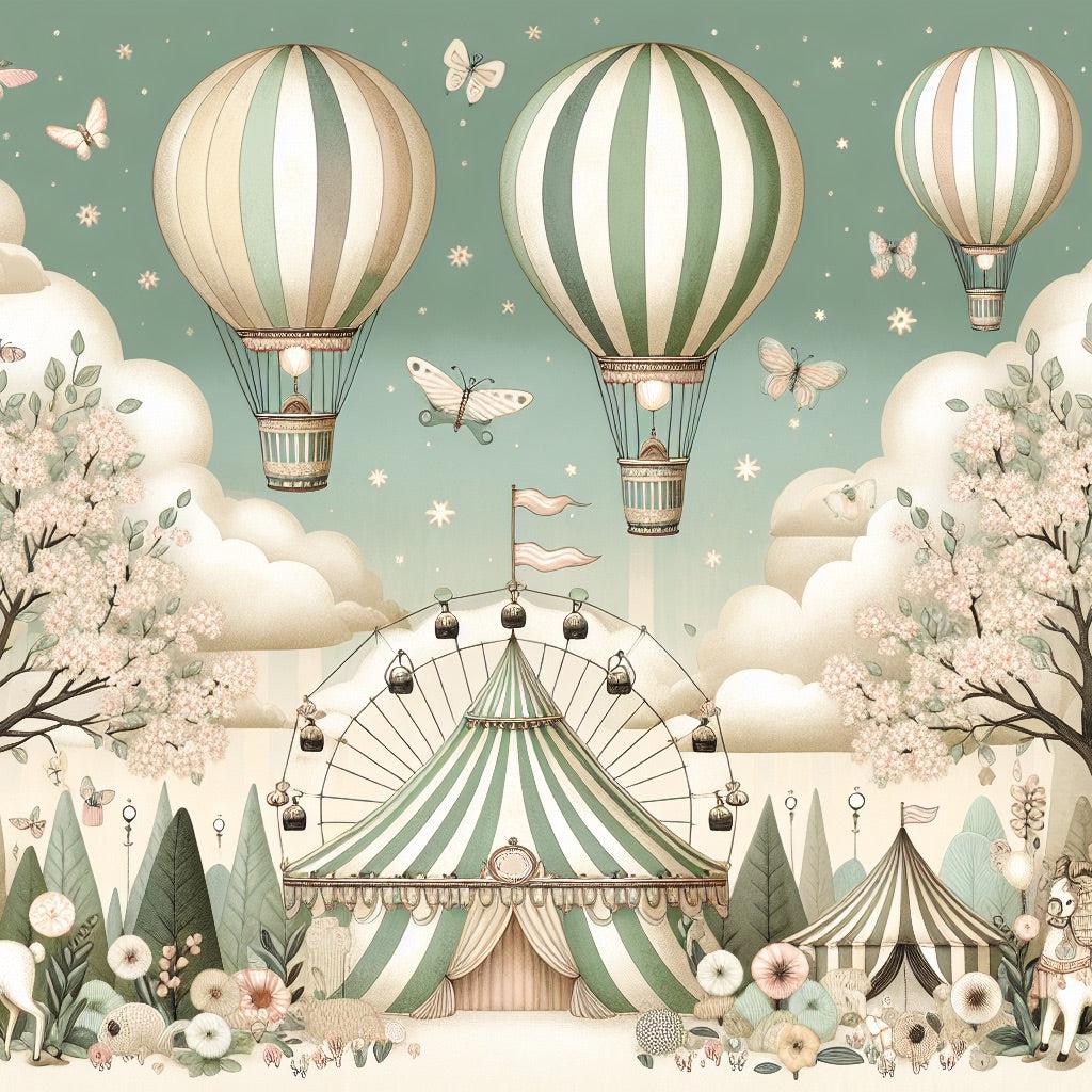 Papier peint chambre enfant cirque et montgolfières