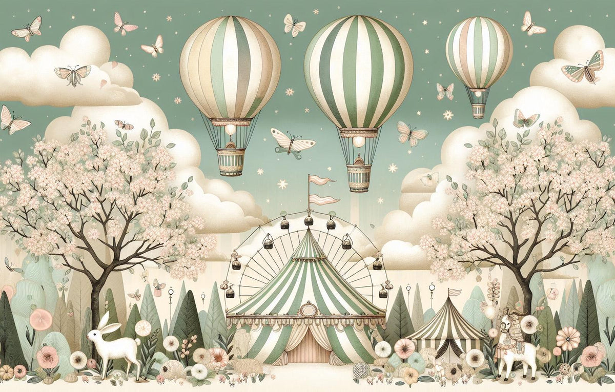 Papier peint chambre enfant cirque et montgolfières
