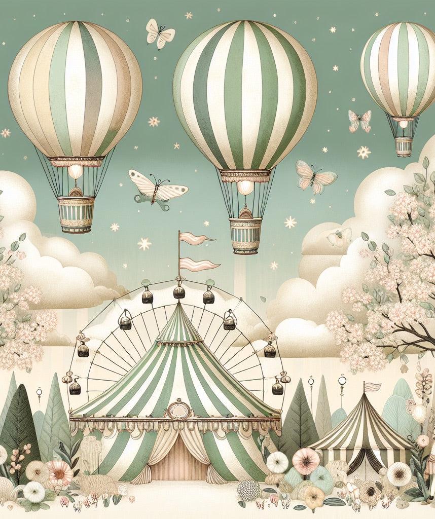 Papier peint chambre enfant cirque et montgolfières