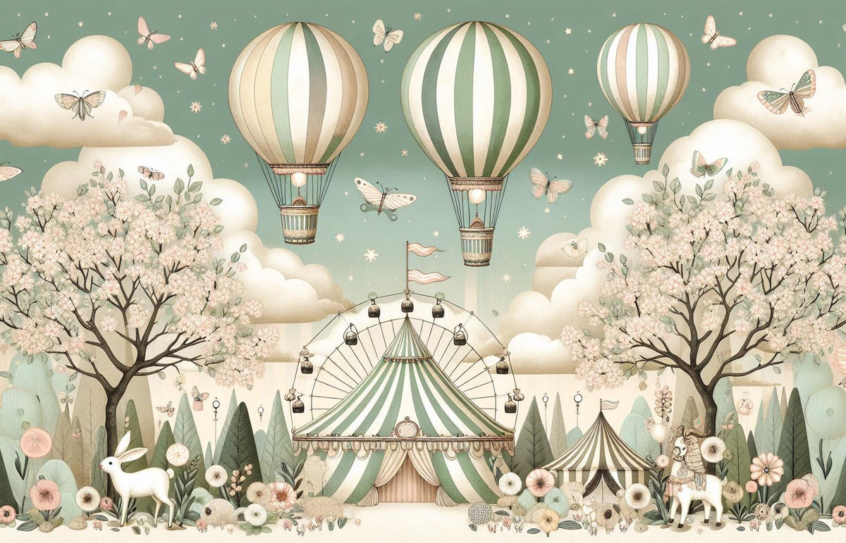 Papier peint chambre enfant cirque et montgolfières
